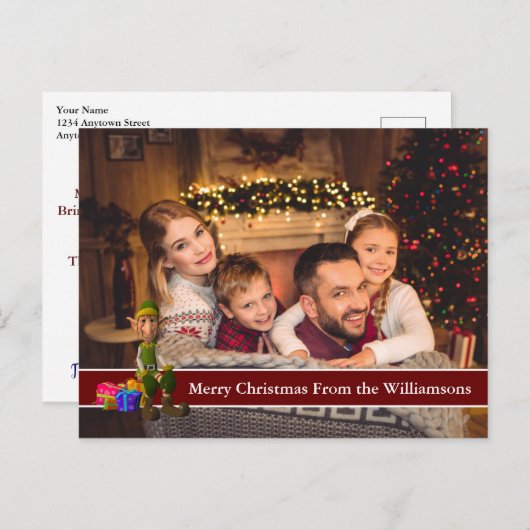 完全はがき写真と小妖精や小人と赤い文字バンド ポストカード (正面/裏面)
