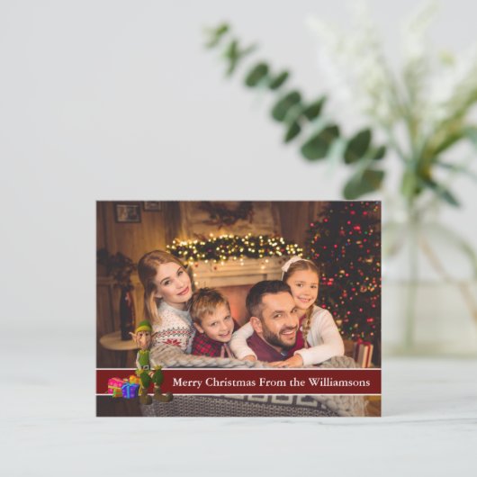 完全はがき写真と小妖精や小人と赤い文字バンド ポストカード (スタンド正面)