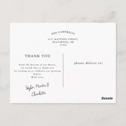 完全カスタマイズ写真 ベビーシャワー お礼 ポストカード (裏面)