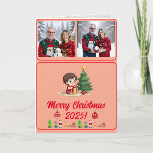 完全カスタマイズ可能な2枚の写真が入った伝統的な折りたたみ式クリスマスカード シーズンカード