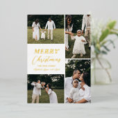 完全カスタムクリスマス4フォトコラージホワイト 箔シーズンカード (立ち正面)