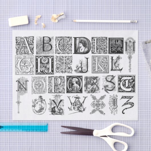 完全ドロップキャップアルファベットタイポグラフィレタリング 薄葉紙 (クラフト)