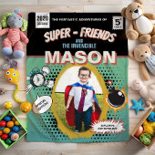 完全パーソナライズされたレトロ漫画スーパーヒーロー フリースブランケット