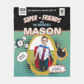 完全パーソナライズされたレトロ漫画スーパーヒーロー フリースブランケット (正面)