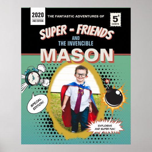 完全パーソナライズされたレトロ漫画スーパーヒーロー ポスター (正面)