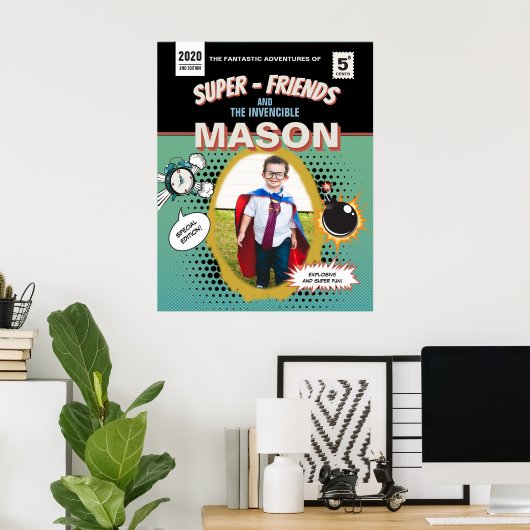 完全パーソナライズされたレトロ漫画スーパーヒーロー ポスター (ホームオフィス)