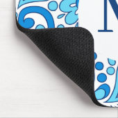 完全ペイズリーブルーモノグラム マウスパッド (コーナー)