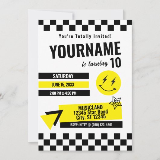 完全レトロ誕生日招待状(黄色) 招待状 (正面)