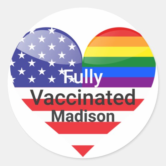 完全ワクチン接種ハート ラウンドシール (正面)