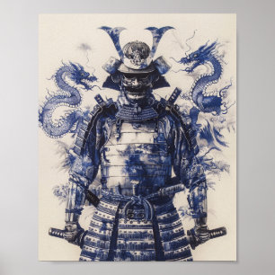 完全武装の侍の立つポスター ポスター