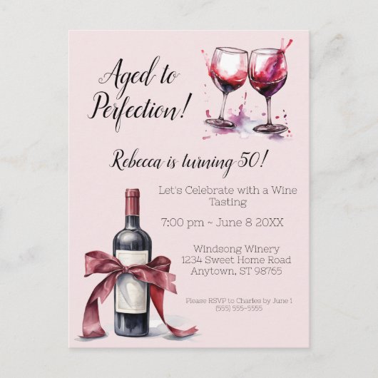 完全熟成カスタマイズ可能なワイン誕生日 ポストカード (正面)