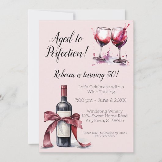 完全熟成カスタマイズ可能なワイン誕生日 招待状 (正面)