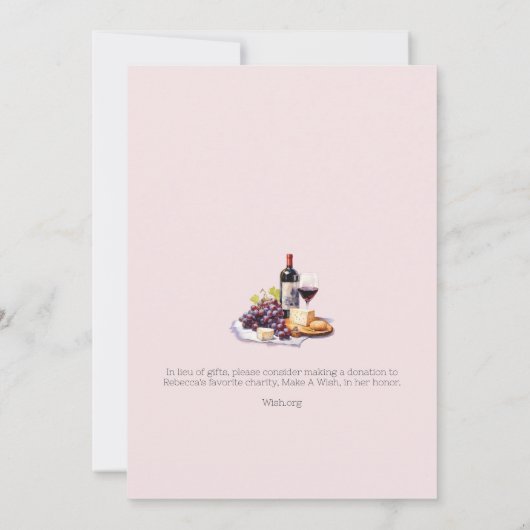 完全熟成カスタマイズ可能なワイン誕生日 招待状 (裏面)