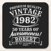 完全熟成パーソナライズされたヴィンテージ誕生日 スクエアペーパーコースター (正面)