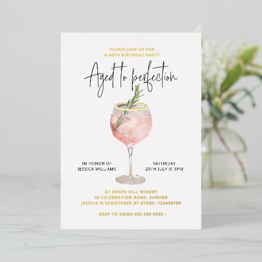 完全熟成ワインテーマ実在金ゴールド 箔招待状 (立ち正面)