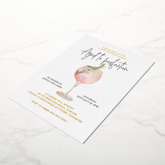 完全熟成ワインテーマ実在金ゴールド 箔招待状 (回転した状態)