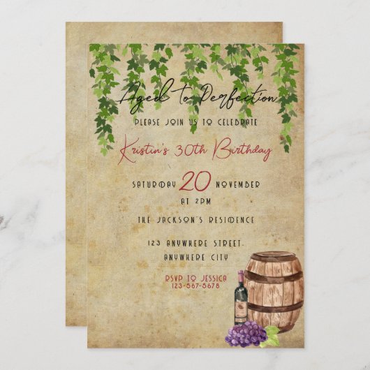 完全熟成ワイン愛好家の誕生日パーティーの招待 招待状 (正面/裏面)