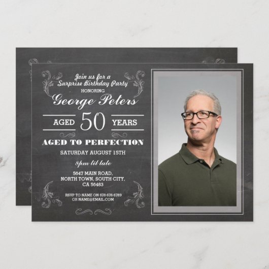 完全熟成誕生日チョークの写真 招待状 (正面/裏面)