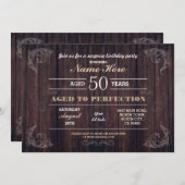 完全熟成誕生日任意の年齢の木材メンズ 招待状 (正面/裏面)