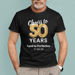 完全熟成50誕生日Tシャツ Tシャツ<br><div class="desc">トレンディーブラックと金ゴールドの50歳の誕生日tシャツは、60回の金ゴールドヘリウムバルーン、ことわざ「50年への応援」、「完璧に熟成」と日付を特徴としている。</div>