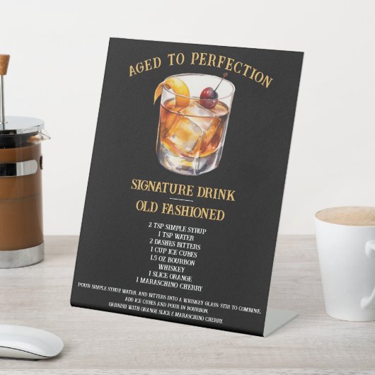 完全熟成、古いシグネチャーファッションドドリンク 台座サイン (インサイチュ)