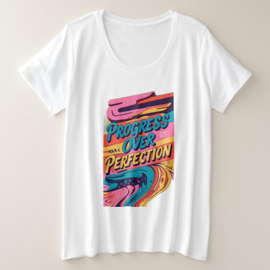 完成を越えて進歩する プラスサイズTシャツ (デザイン正面)