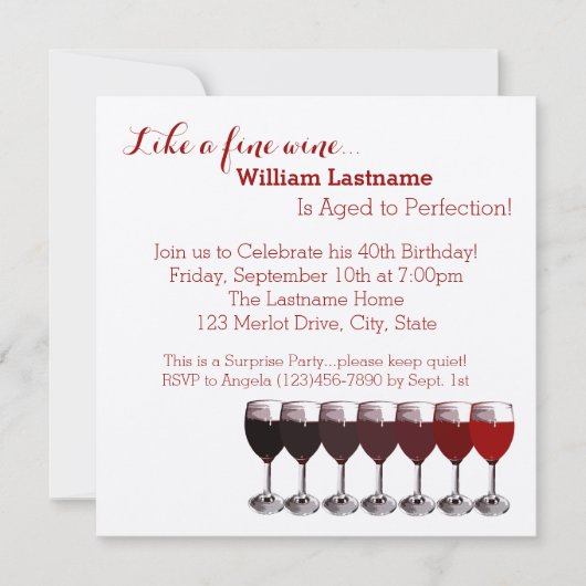 完熟した赤ワインの誕生日 招待状 (正面)
