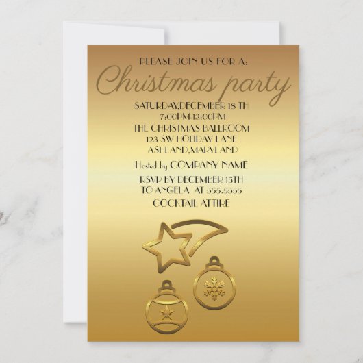 完璧でエレガントなゴールドシャインのクリスマス 招待状 (正面)