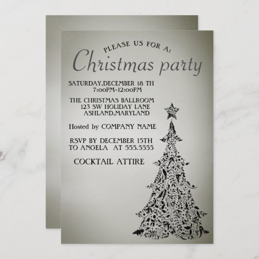 完璧で美しエレガントいクリスマスツリーを招待 招待状 (正面/裏面)