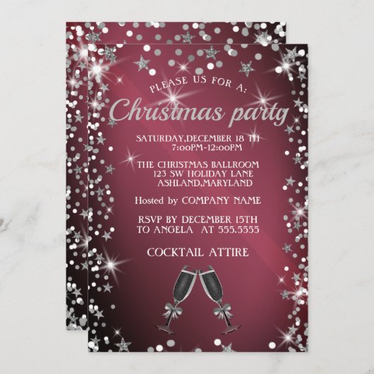 完璧で輝エレガントく美しいクリスマス 招待状 (正面/裏面)