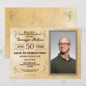 完璧なまでに熟成した誕生日 メンズ フォト ヴィンテージ 招待状 (正面/裏面)