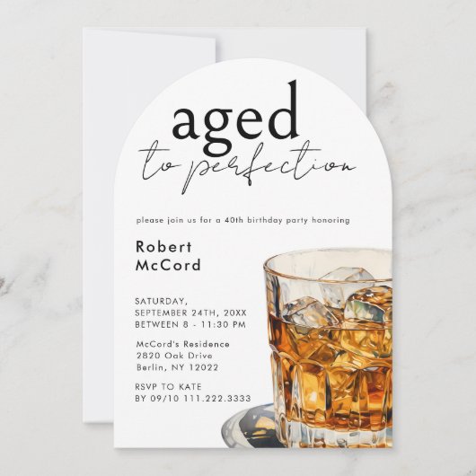 完璧なウイスキーの誕生日パーティーアーチに熟成 招待状 (正面)