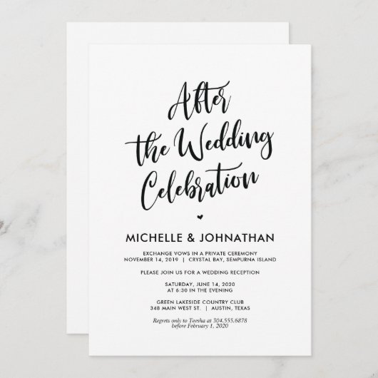 完璧なカリグラフィー結婚式の隠し結婚式招待状 招待状 (正面/裏面)