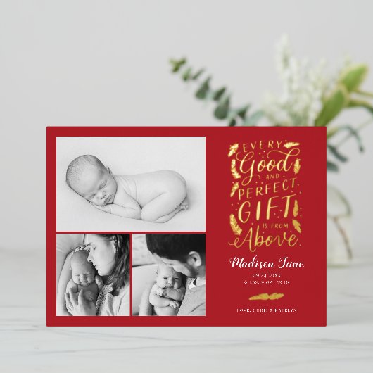 完璧なギフトフォイルのホリデーカード誕生のお知らせ 箔シーズンカード (立ち正面)