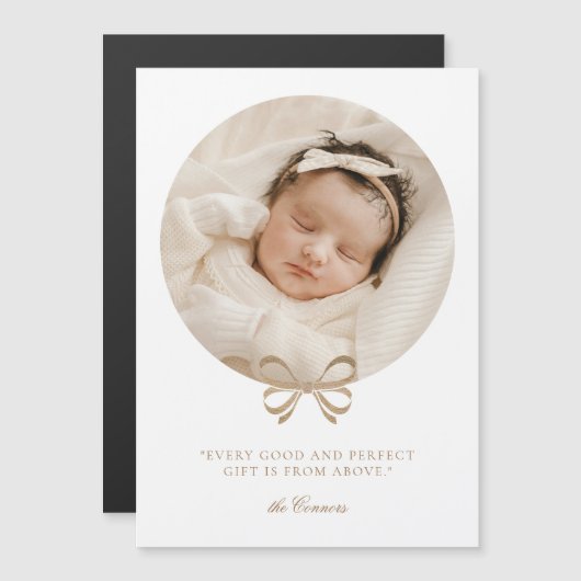 完璧なギフト白と金ゴールド誕生のお知らせ マグネット招待状 (正面/裏面)