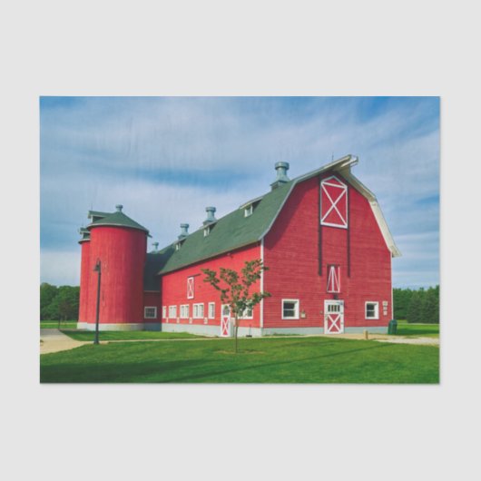 完璧なケーブル、写真パーフェクト赤い納屋とサイロ 薄葉紙 (正面)