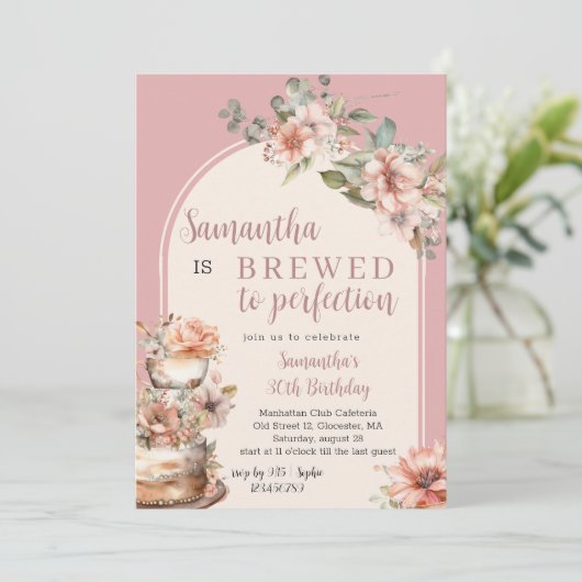 完璧なコーヒー誕生日に醸造されたフローラ 招待状 (スタンド正面)