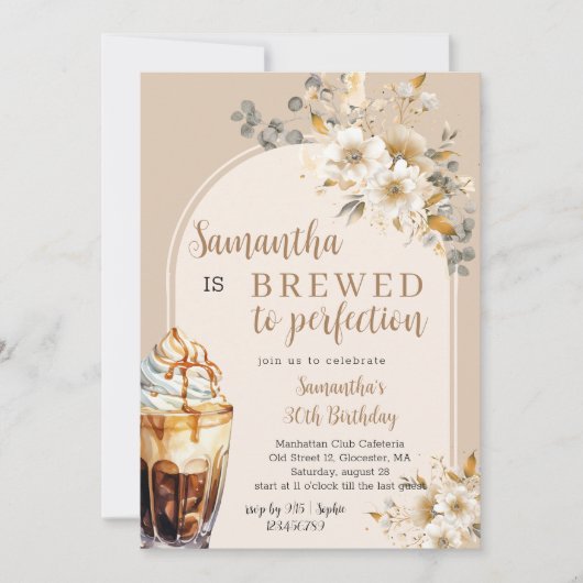 完璧なコーヒー誕生日に醸造されたフローラ 招待状 (正面)