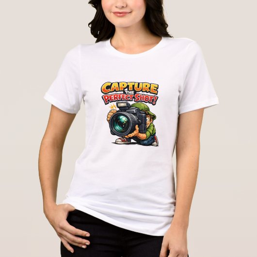 完璧なショットを捉えろ 面白い漫画の写真家 トライブレンドTシャツ (正面)