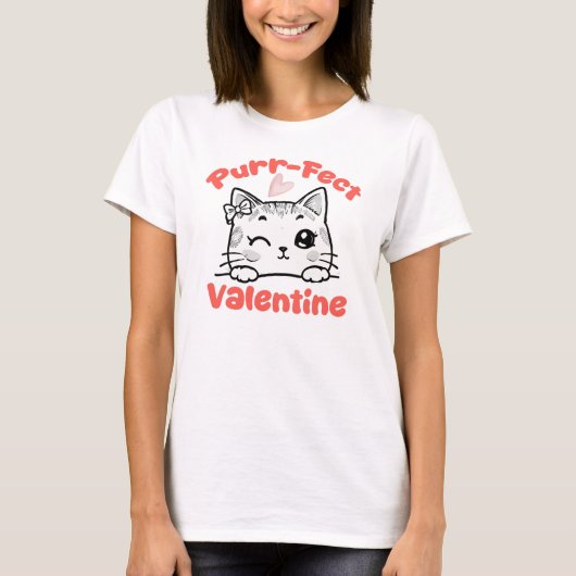 完璧なバレンタイン 猫 Tシャツ (正面)