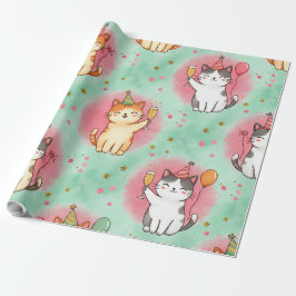 完璧なパーティー猫たち - 祝祭的なパターン ラッピングペーパー