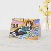 完璧なビーチデー、猫 カード (黄色い花)