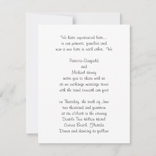 完璧なビーチ結婚式の招待……
... 招待状 (裏面)