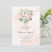 完璧なピンクのペイント ピオニー ブライダル シャワー 招待状 (スタンド正面)