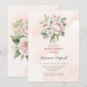 完璧なピンクのペイント ピオニー ブライダル シャワー 招待状 (正面/裏面)