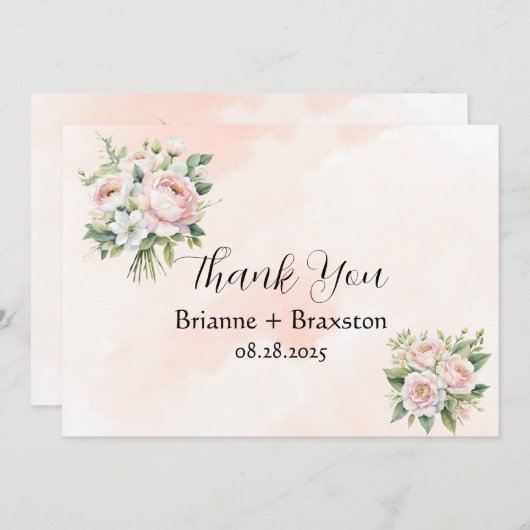 完璧なピンクの牡丹フローラサンキューカード 招待状 (正面/裏面)