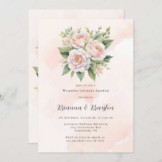 完璧なピ絵を描ーンクの結婚カップルのシャワー 招待状 (正面/裏面)