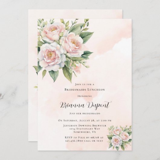 完璧なピ絵を描ーン牡丹の花嫁昼食会 招待状 (正面/裏面)