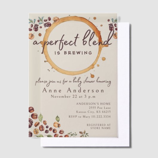 完璧なブレンドは、コーヒーの赤ちゃんシャワーを醸造する ベラム紙招待状 (オフセット)