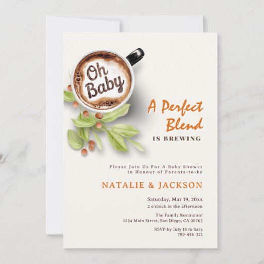 完璧なブレンドは、コーヒーの赤ちゃんシャワーを醸造する 招待状 (正面)
